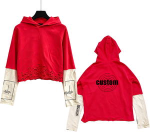 <span class=keywords><strong>Felpa</strong></span> <span class=keywords><strong>con</strong></span> <span class=keywords><strong>Cappuccio</strong></span> Oversize Effetto Vissuto a Strati, Logo Personalizzato, 100% Cotone, Bicolore, Streetwear, Pullover Corto per Uomo - Product Image 1