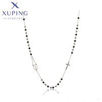 Collier pendentif croix religieuse perlée noir et argenté XUPING T001306088 – Chaîne tendance pour femme, idéal pour les soirées décontractées