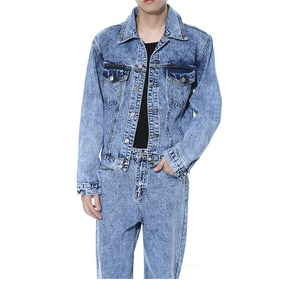 Costume en jean bleu clair vintage pour homme, lavage à l'acide, rétro, coupe droite ample, veste et pantalon en jean, ensemble de <span class=keywords><strong>2</strong></span> pièces, jean délavé pour homme - Product Image 6