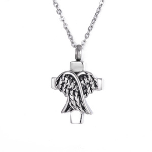 Grosir kalung Memorial Sayap Malaikat salib baja tahan karat liontin abu hewan peliharaan mode botol parfum liontin kremasi - Product Image 1