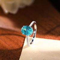 Cincin Perak 925 Lapis Emas 18K dengan Batu Paraiba Oval 7x9mm Warna Neon Biru Hijau, Perhiasan Wanita Mewah Ringan, Laris Manis
