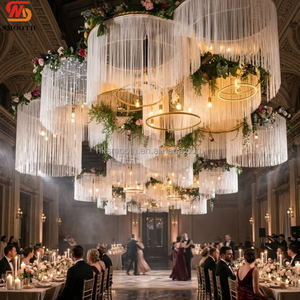 SMOOTH Large White Tassel Hanging Chandelier With Warm Lights Easy to Hang Banquet Hall <b>Ceiling</b> Decor - Product Image 1