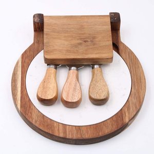 Assiettes <span class=keywords><strong>de</strong></span> service en bois et en <span class=keywords><strong>marbre</strong></span>, <span class=keywords><strong>cuisine</strong></span> écologique, Souvenir personnalisé <span class=keywords><strong>de</strong></span> luxe pour mariage, assiettes avec couteau, 4 pièces - Product Image 3