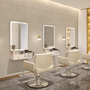 Meilleure Vente : Miroir Carré Rectangulaire en Cuir pour Salon <span class=keywords><strong>de</strong></span> Coiffure, Meuble Haut <span class=keywords><strong>de</strong></span> Gamme pour Permanente et Coloration avec Éclairage LED et Armoire à Outils - Product Image 3