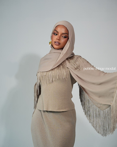 Hijab Modal con Flecos <span class=keywords><strong>Klay</strong></span> the Label, Hijab Modal de Primera Calidad al por Mayor, Pañuelo para la Cabeza Personalizado con Flecos - Product Image 2