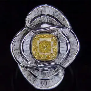 Cincin Berlian Besar Mewah Bohemian, Perhiasan Batu Permata Besar Mewah 18K Emas 1,05 Ct GIA Natural VVS1 FLY Yellow untuk Wanita