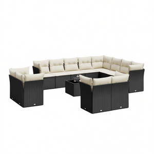 Set Divano da Giardino in Rattan Nero 10 Posti, Arredamento da Esterno Design Contemporaneo, Set Lounge da Patio Resistente alle Intemperie - Product Image 1
