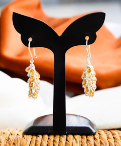 Pendientes Colgantes de Plata 925 con Diseño de Panal Radiante, Citrino en Cascada y Estilo Moderno - Product Image 2