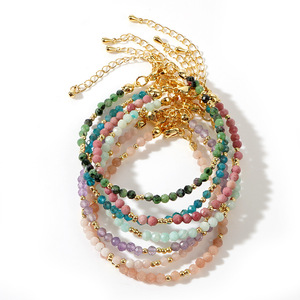 Dainty Faceted Natural Stone Beaded <b>Bracelet</b> Gold Plated Adjustable Chain Stackable Gemstone <b>Bracelet</b> Minimalist - Product Image 3