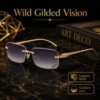 Lunettes de soleil de luxe 2026 OEM ODM sans monture, dégradées, motif léopard panthère, teintées, pour la conduite, unisexe, vente en gros, logo personnalisé, designer