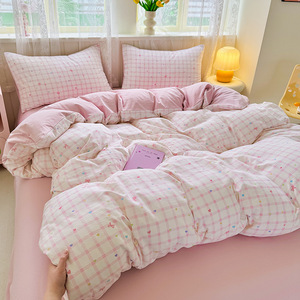 Soft Washed Cotton Four-piece <b>Bedding</b> Set Duvet Cover Fitted Sheet Single Bed Student Dormitory Breathable Skin-friendly - Product Image 3
