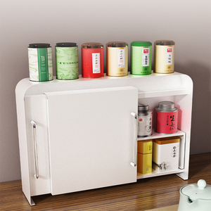 주방용 금속 2단 식기 양념 선반 정리함 수납장 조리대 컵 홀더 측면 당김문 수납 - Product Image 5