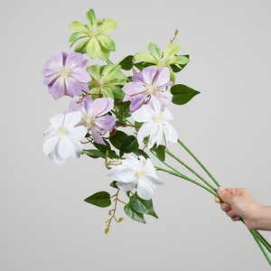 Bouquet artificiel de clematis Greenway à 3 têtes, pétales en PVC, arrangement floral décoratif pour mariages et festivals - Product Image 2