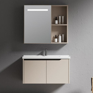 Meuble sous-vasque de salle de bain simple en blanc avec rangement, tiroirs et miroir - Product Image 1