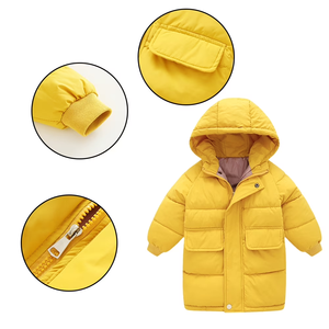Manteau d'hiver long unisexe pour enfants, rembourré, à capuche, coupe-vent, écologique, avec fermeture éclair, motif uni - Product Image 4