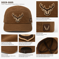 Casquette de camping style urbain Dobby en coton lavé, 5 panneaux, avec patch cerf, vintage, pour l'extérieur, cadeau, étiquette personnalisée, unisexe