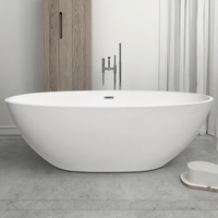 Baignoire autoportante ovale en pierre moderne de 1,5 m avec vidange centrale et robinet pour salle de bain d'hôtel