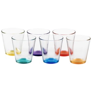 Set di 6 bicchieri in vetro trasparente da 250 ml con base colorata - Product Image 1