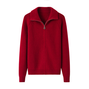 Cárdigan de Cachemira de punto puro para hombre de Color sólido con solapa personalizada, cárdigan con cremallera completa, suéter de Cachemira grueso - Product Image 4