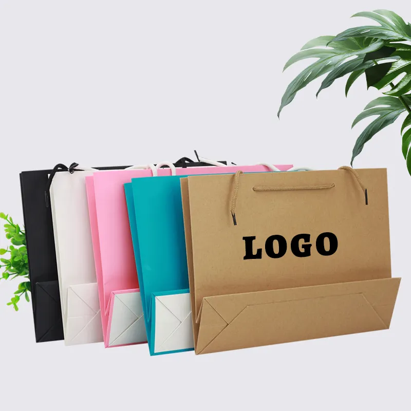 Wins Flying biodegradable Shopping Paper Bag and Gift Box Hot Stamping Shopping Kraft Paper Flower Tie Gift Craft Recyclable