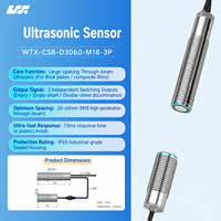 Sensor Ultrasonik Flush M18 30-60mm Through-Beam NPN PNP untuk Otomasi Robotika Modul Sensor Ultrasonik