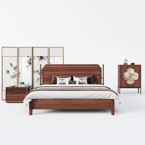 Cama moderna minimalista de madera maciza de nogal negro de 1.8 m con base de almacenamiento alta, cama doble para dormitorio principal - Product Image 4