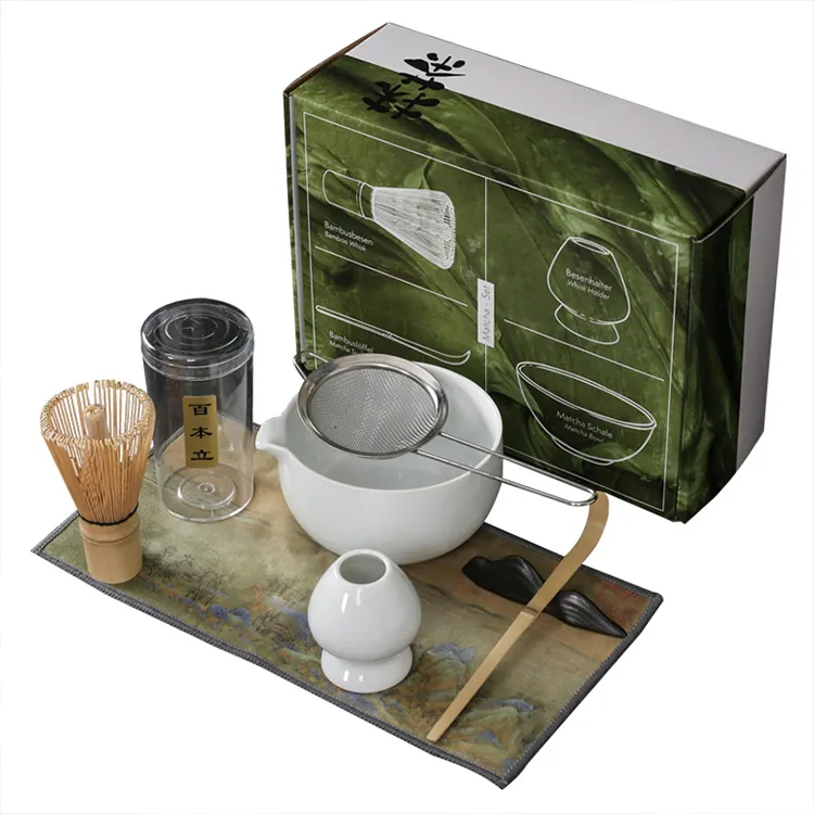 Cuenco de cerámica para cocina, batidor de bambú, soporte para batidor, té verde en polvo, juego de té japonés