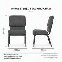 Chaises d'église modernes empilables en tissu gris rembourré pour événements, fêtes et cérémonies, vente en gros pour auditoriums