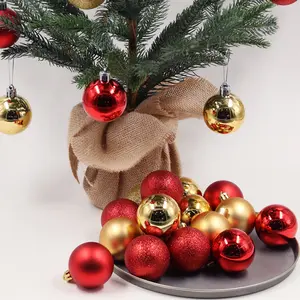 24 pezzi di Natale da appendere in oro infrangibile pallina rotonda di plastica rossa palla di natale albero di natale ornamenti Baubles