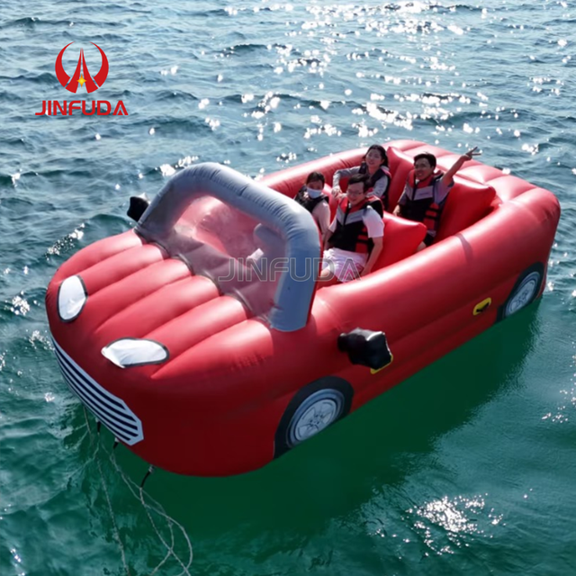 Red Commercial Inflatable Car Towable Boat With Reinforced Seams for Water Sports Rental Store