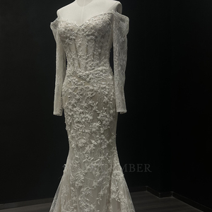 Vestido de Novia Largo y Elegante Estilo Sirena con Lentejuelas, Cuentas y Apliques Florales de Encaje para NT36 - Product Image 5
