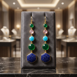 Pendientes Colgantes de Plata Hechos a Mano con Piedras Preciosas, Estilo Étnico, Chapados en Oro, Boho, para Compromiso - Product Image 2