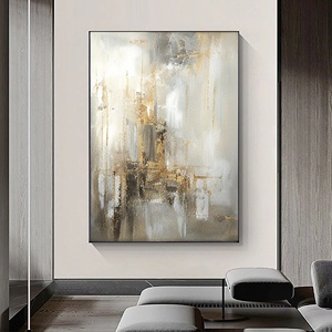 Cuadro de Arte Moderno con Hojas Doradas Grandes, Pintura Abstracta Urbana, Arte de Pared en Blanco, Negro y Gris, Decoración para Sala de Estar - Product Image 2