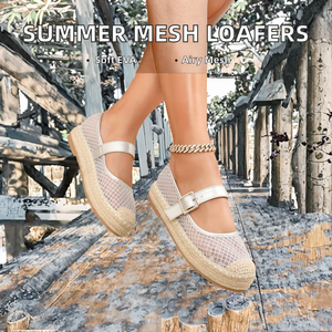 Summer New Style Solid Women's Casual Loafers <b>Water</b> Brick Mesh Surface Straw Bottom Fisherman <b>Shoes</b> Toe Buckle Flat Sandals - Product Image 2