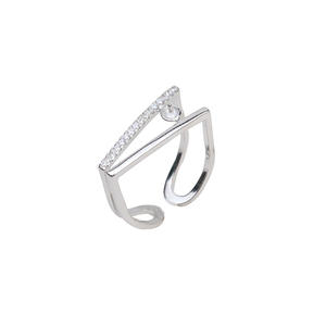 Anneau double en argent S925, tendance, bouche ouverte, accessoire de bijouterie en perles DIY, simple, vide, support d'incrustation 170 - Product Image 5