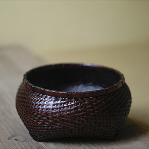Handmade <b>bamboo</b> woven charcoal <b>basket</b>, round charcoal storage <b>basket</b>, charcoal bowl, retro tea room charcoal <b>basket</b>, stove, tea - Product Image 1