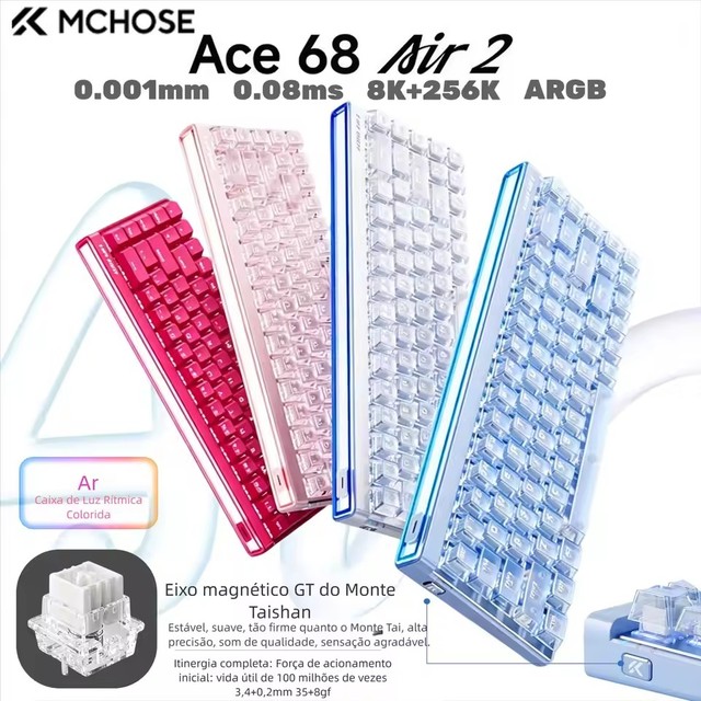 Mchose Ace68 Air Gaming Keyboard Hall Effect 0.001mm Rapid Trigger 8K+256K Polling Rate Dynamic RGB Light Box Magnetic