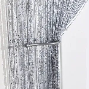 Cortina de cadena de hilo de plata con borla brillante cenefa de mo 