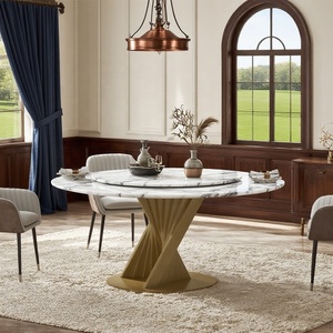 Bàn ăn lười biếng <span class=keywords><strong>Susan</strong></span> cơ sở hình quạt vàng sang trọng Bàn Ăn Tròn hợp thời trang Ý với cơ chế bàn xoay trên đá xanh - Product Image 4