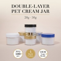 Petit pot à crème en PET 20g 50g, double paroi transparente PET + PP, pot en plastique avec insert intérieur, chaîne d'approvisionnement certifiée, pot d'échantillon pour soins de la peau, OEM