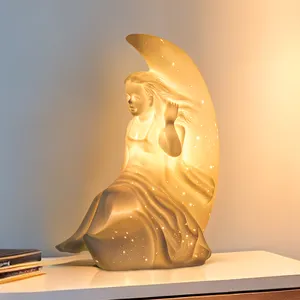 Nieuw Ontwerp Heldere Led Bureaulamp Halve Maan En Meisje Keramische Decor Lamp Bureau Indoor Nachtlamp Voor Meisjeskamer