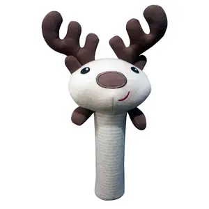 No MOQ organic cotton animal rattle soft toy baby lovely Plush Moose Squeaky Toy for baby