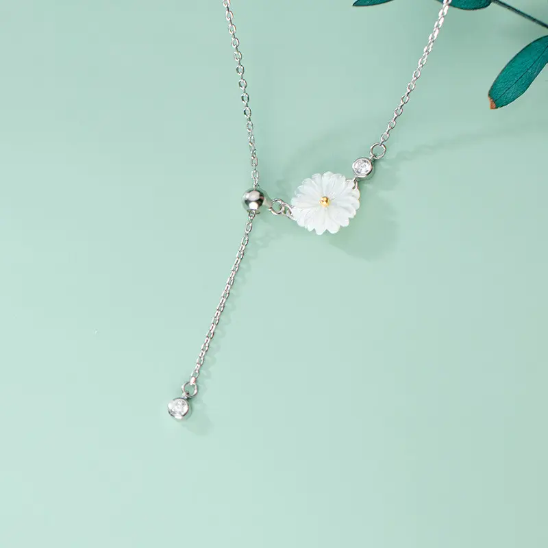 Colar de prata S925 fair donzela temperamento moda mulher diamante redondo luz talão colar de pingente de flor