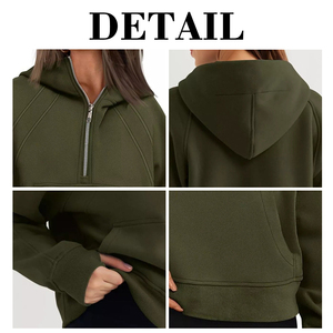 เสื้อฮู้ดครอปซิปครึ่งตัวสำหรับผู้หญิง KingSen แบบปรับแต่งได้ ผ้าคอตตอนหนานุ่ม ทรงหลวม สวมใส่สบายๆ - Product Image 6
