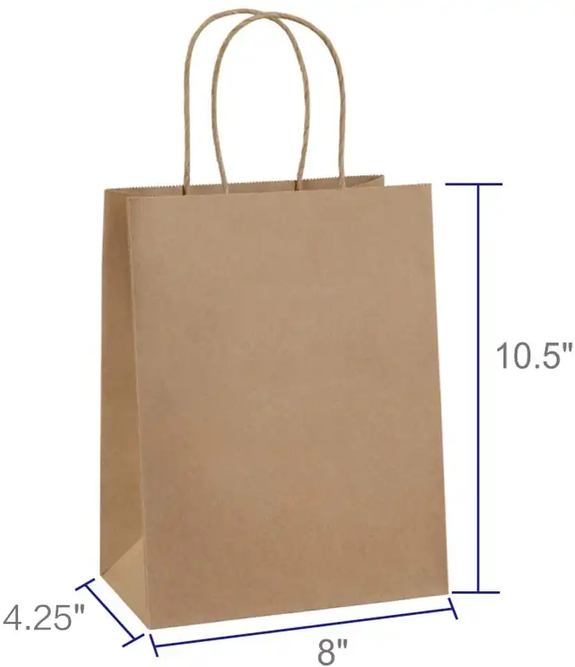 Sacs en papier Kraft pour marchandises 8x4.25x10.5, sacs en papier pour courses et courses, et pour la vente au détail