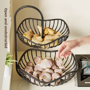 Cesta de Almacenamiento de Cebolla, Jengibre y Ajo para Cocina, Estante de Exhibición de Verduras para Escritorio, Multifuncional para el Hogar, de Doble Capa para Sala de Estar - Product Image 3