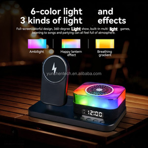 Veilleuse RGB multifonctionnelle tendance 6-en-1 avec chargeur sans fil, haut-parleur Bluetooth et réveil pour <span class=keywords><strong>iPhone</strong></span>, Apple Watch, écouteurs et ordinateur de bureau - Product Image 3