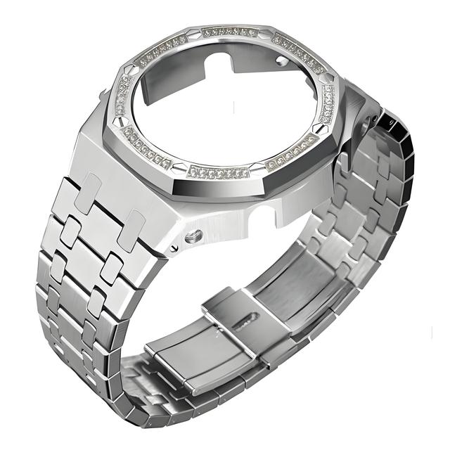 Lionorm Ga2100 Gemstone Diamond Metal Watch Band Case 4th Stainless Steel Bezel Strap Mod Kit for Gshock GA2100 Watch