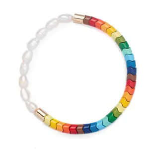 Bohemia Colorful Multi Styles Tile Enamel Beads Pearl Bracelet Handmade Rainbow Summer Stretch Bracelet