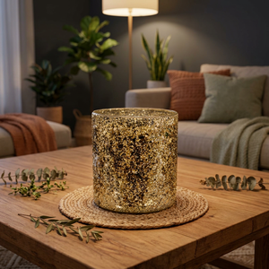 Gold Mosaic <b>Glass</b> Eco-Friendly <b>Hurricane</b> Candleholder Cylindrical <b>Candle</b> Jar Handmade Decorative Lantern for Christmas Home - Product Image 2